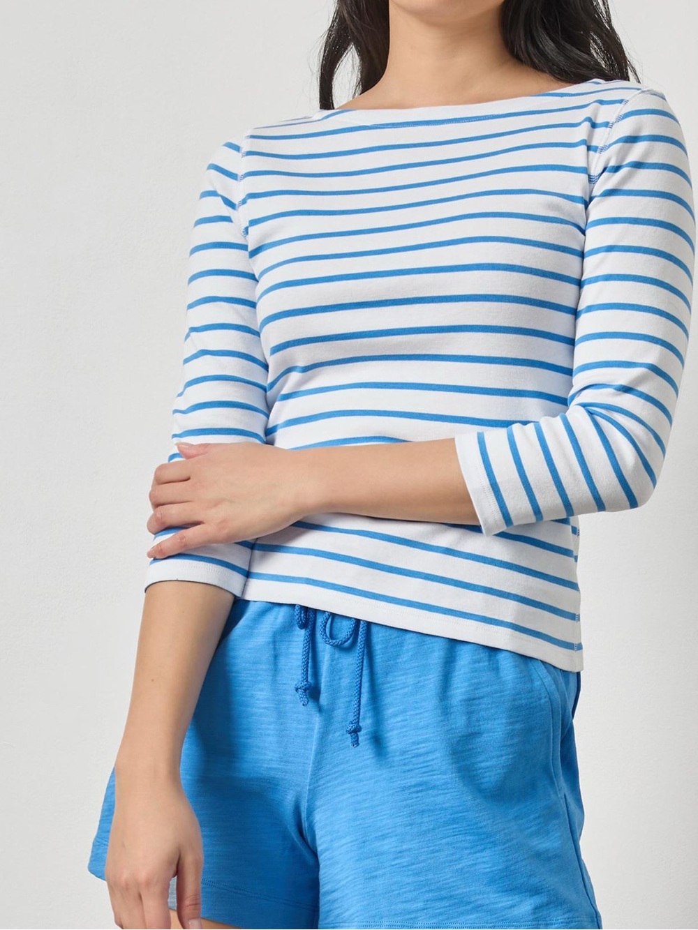 Lilla P Rib Stripe 3/4 Sleeve Boatneck tee